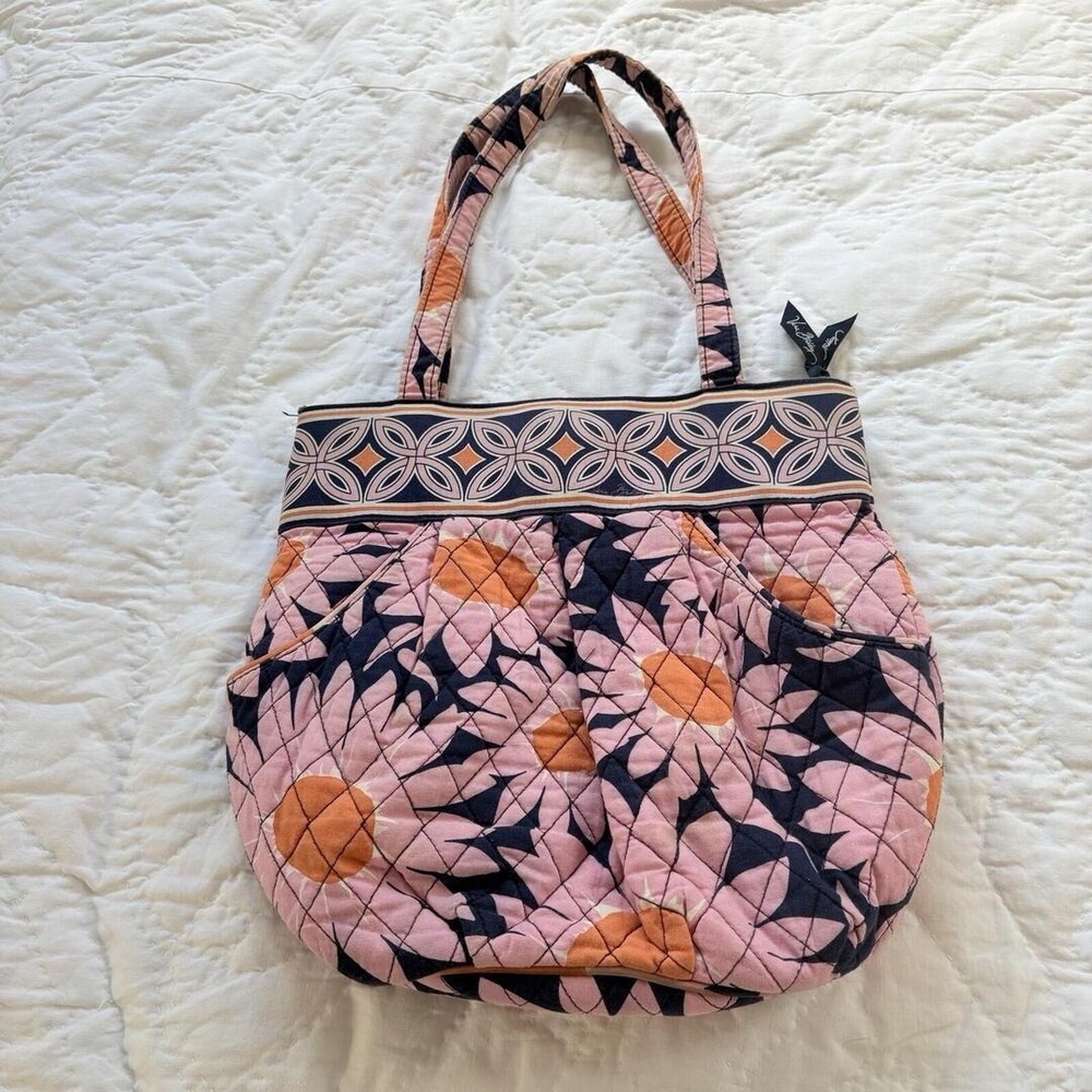 Vera Bradley Tote Purse Loves Me Hobo Tote Purse Big Daisies Pink Coral Blue